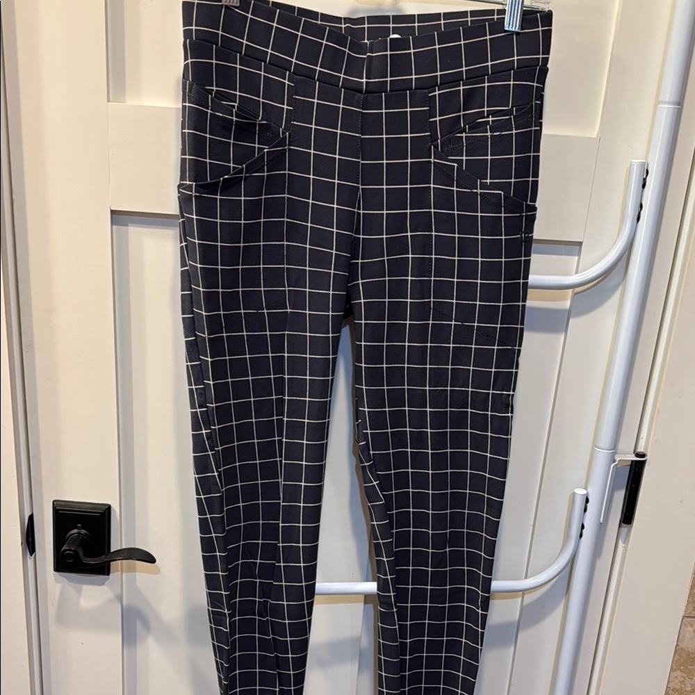 Betabrand Navy and White Checkered Ankle Pants